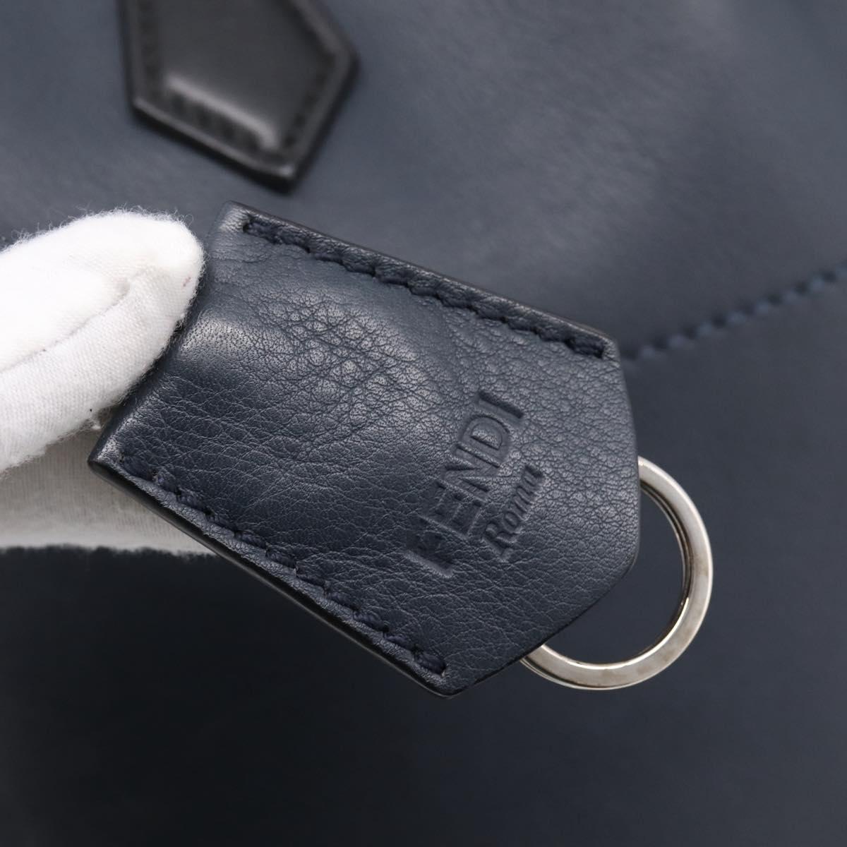 FENDI Tote Bag Leather Navy Black Auth bs37149