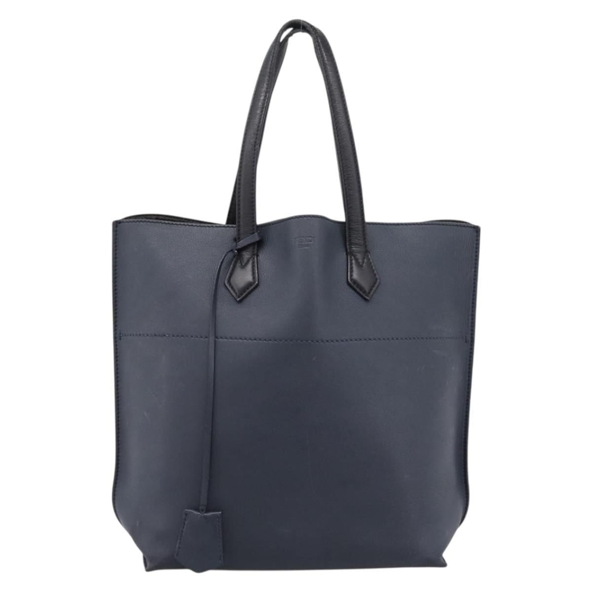 FENDI Tote Bag Leather Navy Black Auth bs37149