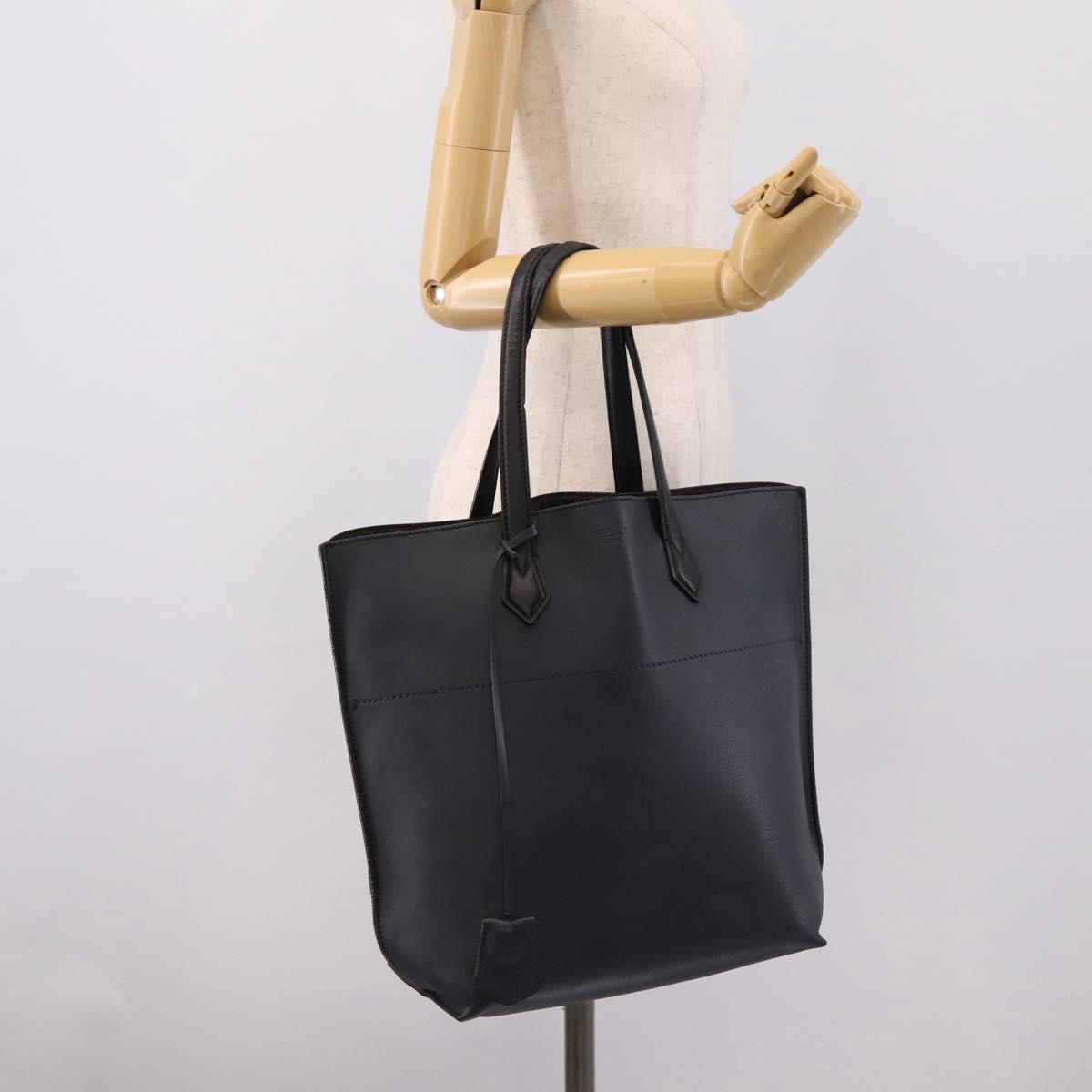 FENDI Tote Bag Leather Navy Black Auth bs37149