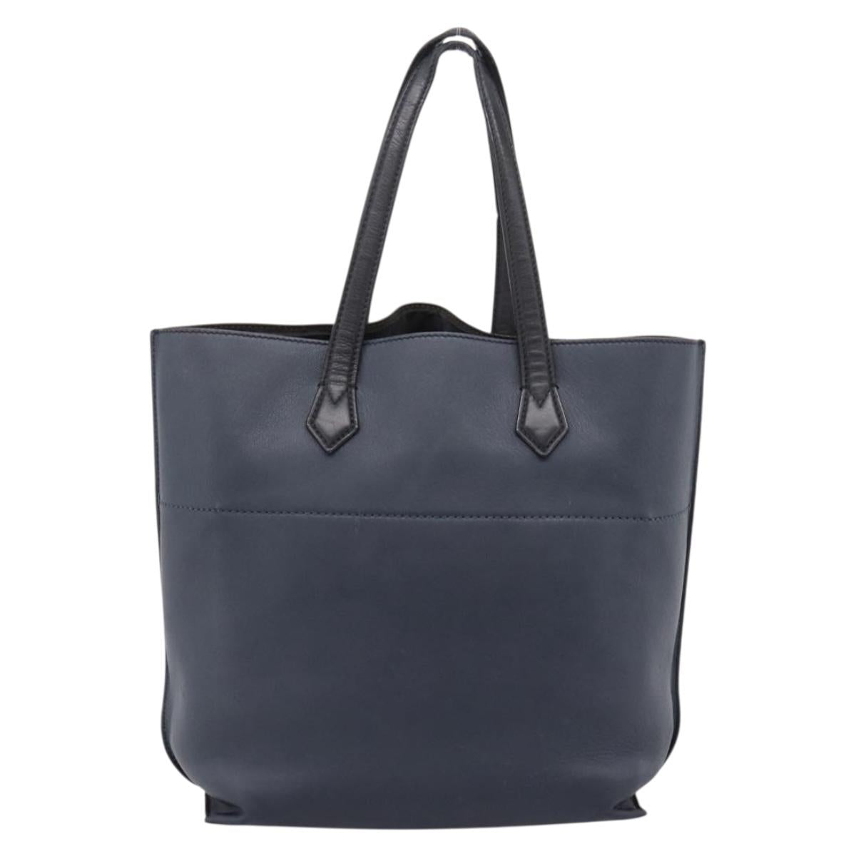 FENDI Tote Bag Leather Navy Black Auth bs37149