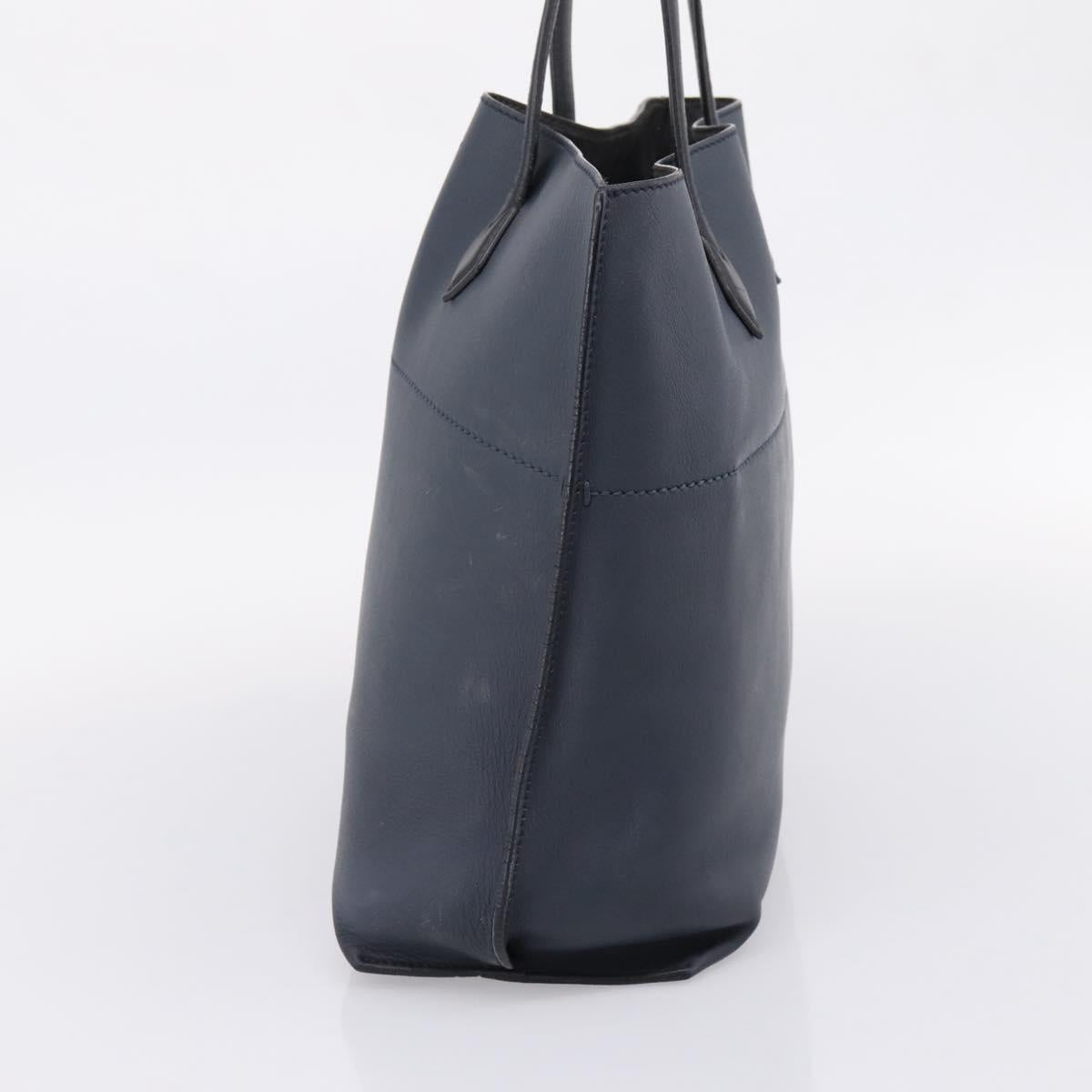 FENDI Tote Bag Leather Navy Black Auth bs37149
