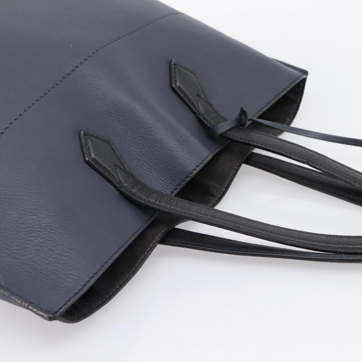 FENDI Tote Bag Leather Navy Black Auth bs37149
