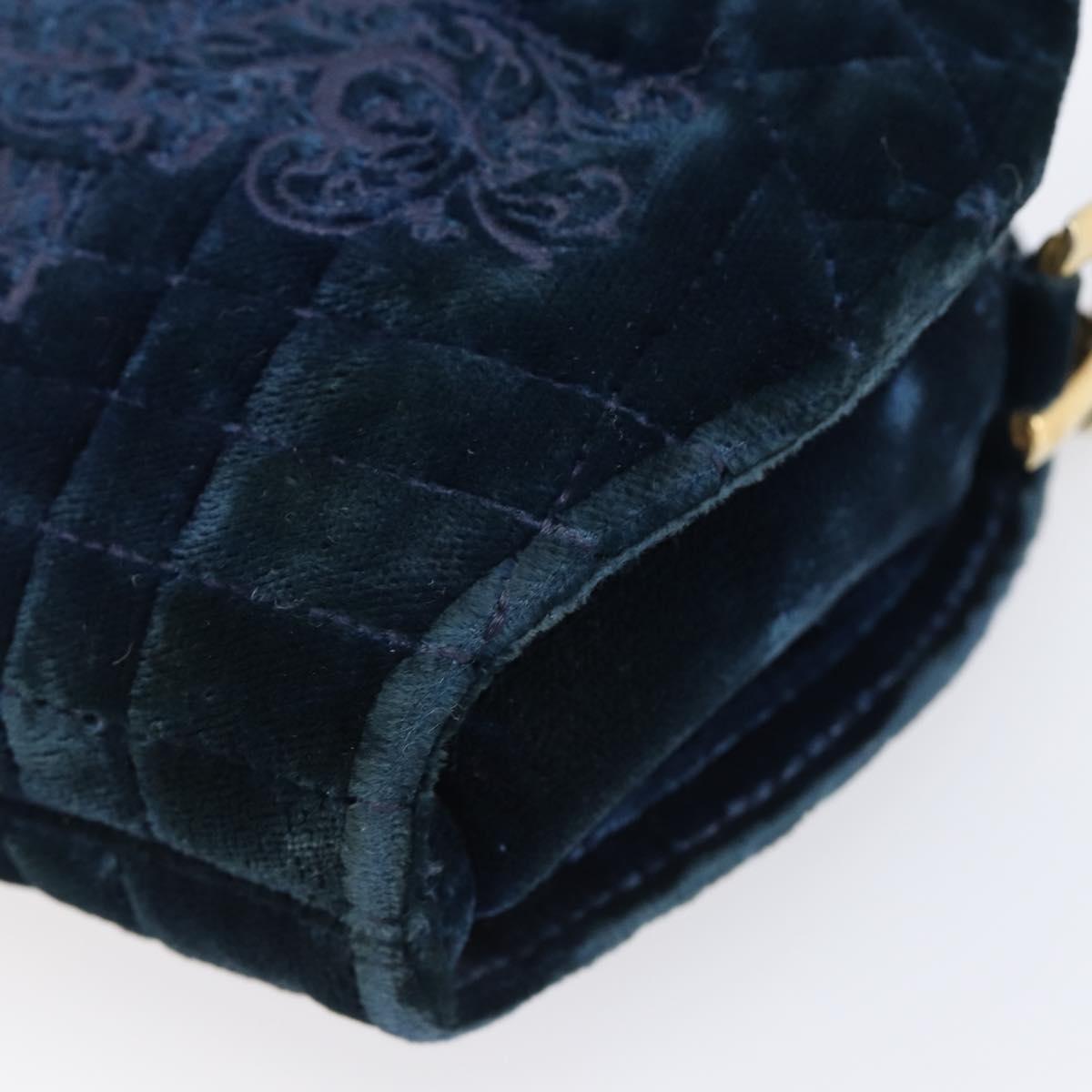Gianni Versace Chain Shoulder Bag Velor Navy Gold Tone Auth bs37150
