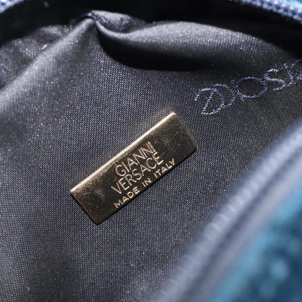 Gianni Versace Chain Shoulder Bag Velor Navy Gold Tone Auth bs37150