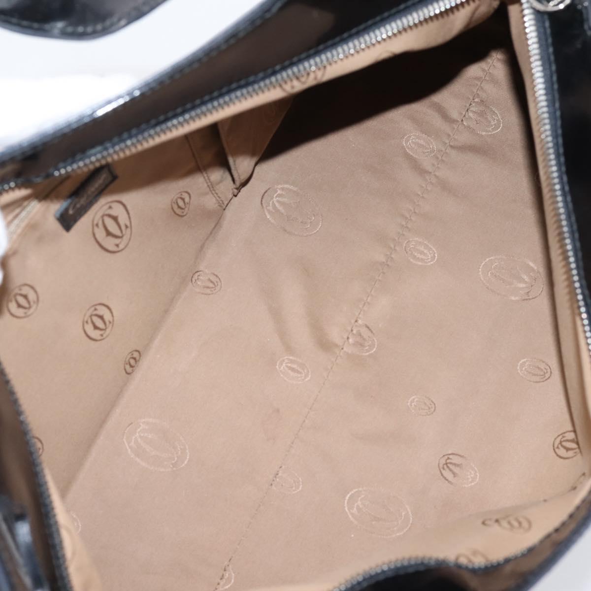 CARTIER Marcello de Cartier SM Hand Bag Patent Black Silver Auth bs37151