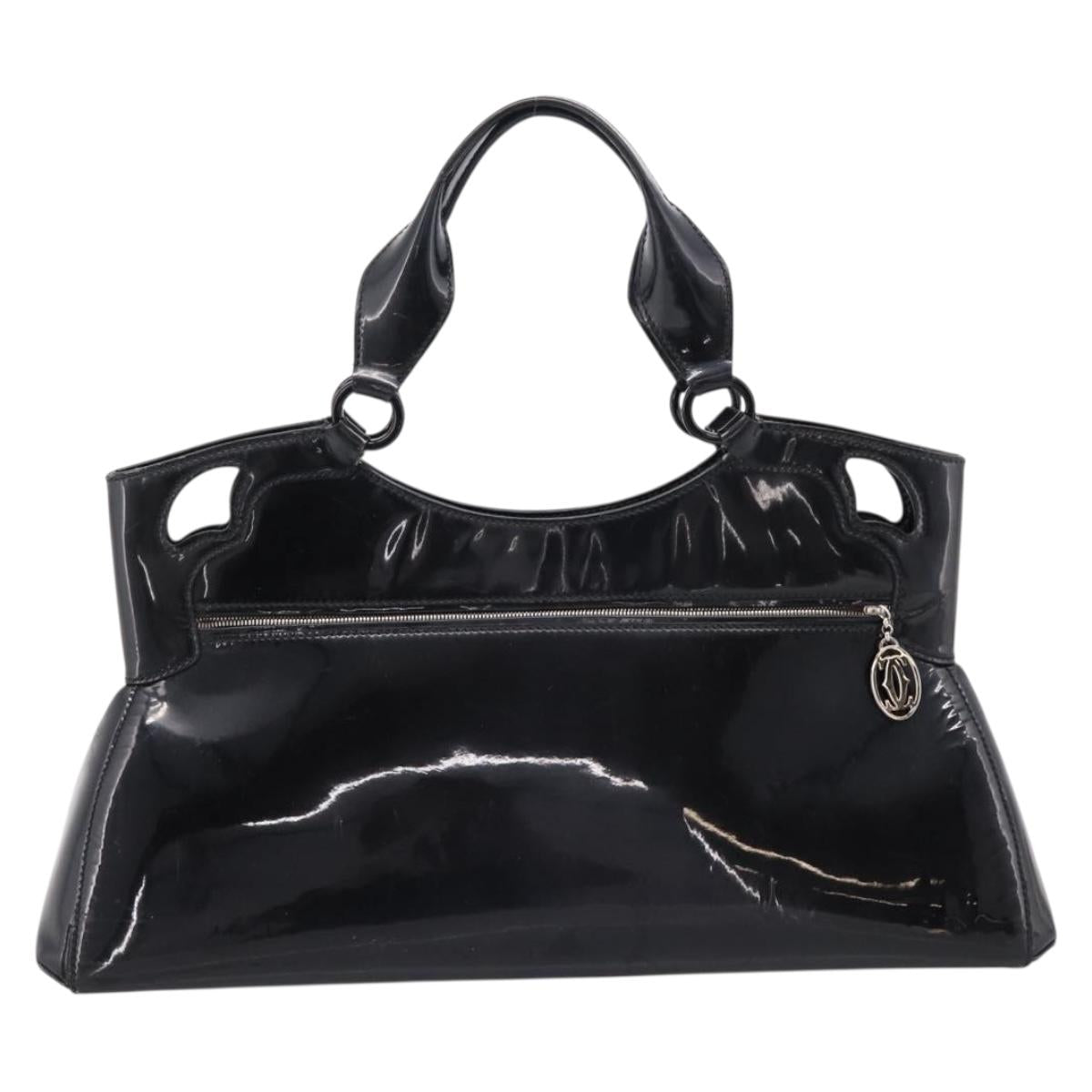 CARTIER Marcello de Cartier SM Hand Bag Patent Black Silver Auth bs37151