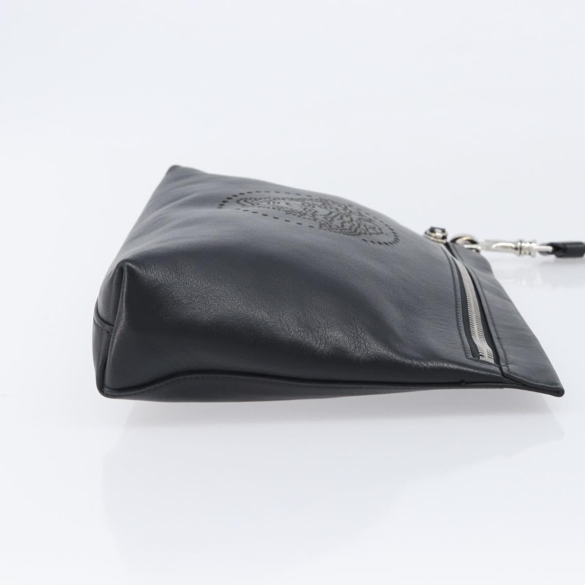 VERSACE Clutch Bag Leather Black Silver Auth bs37152A