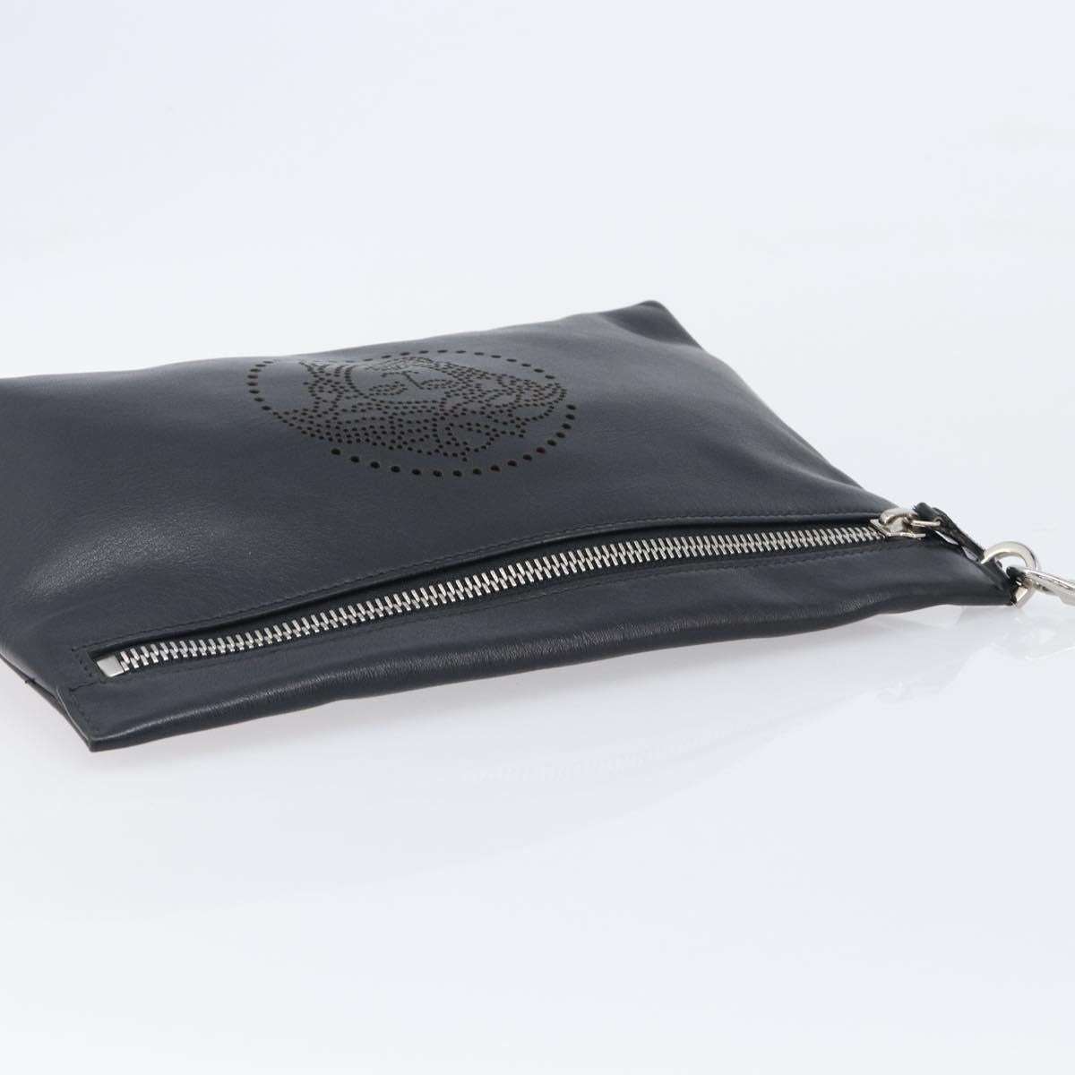VERSACE Clutch Bag Leather Black Silver Auth bs37152A