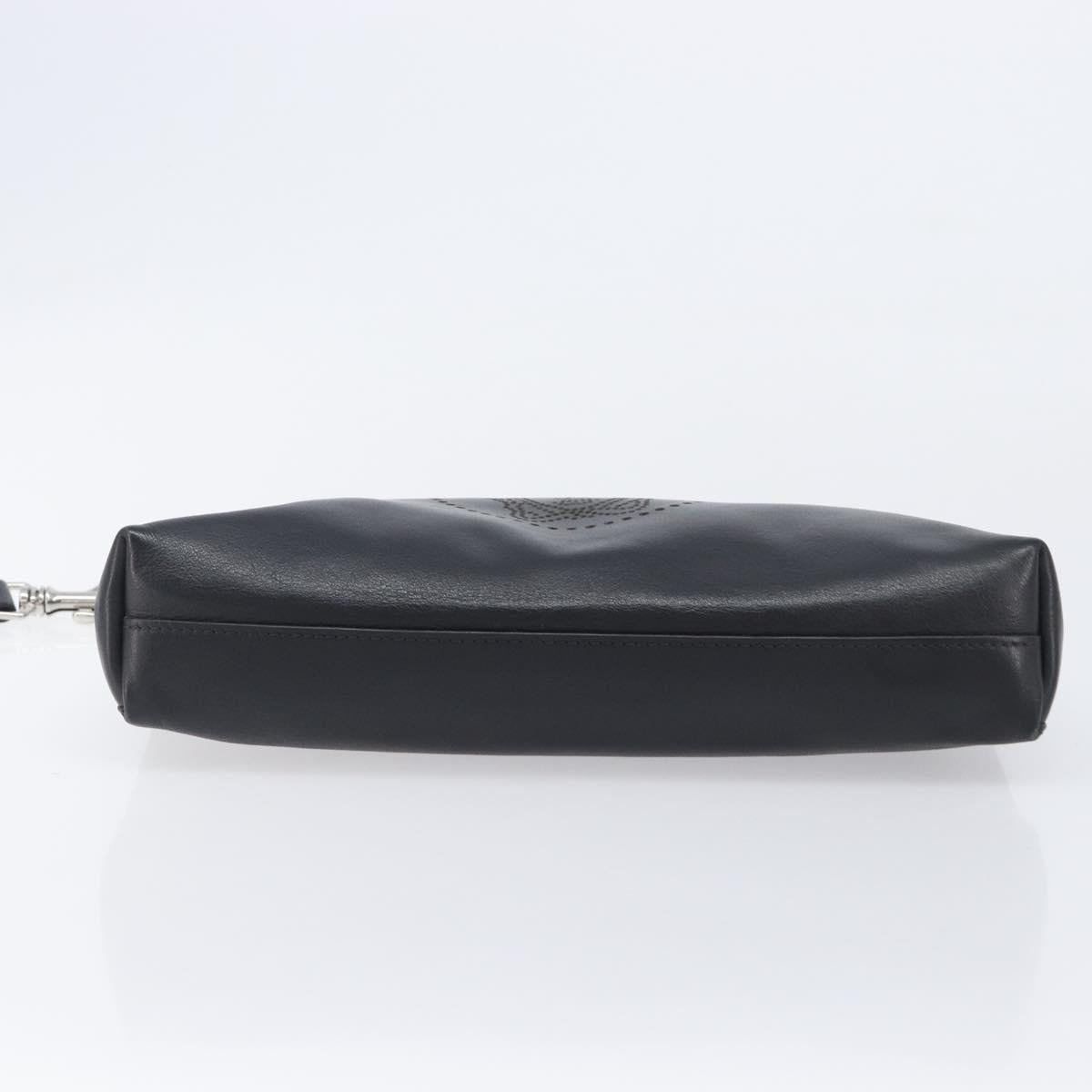 VERSACE Clutch Bag Leather Black Silver Auth bs37152A