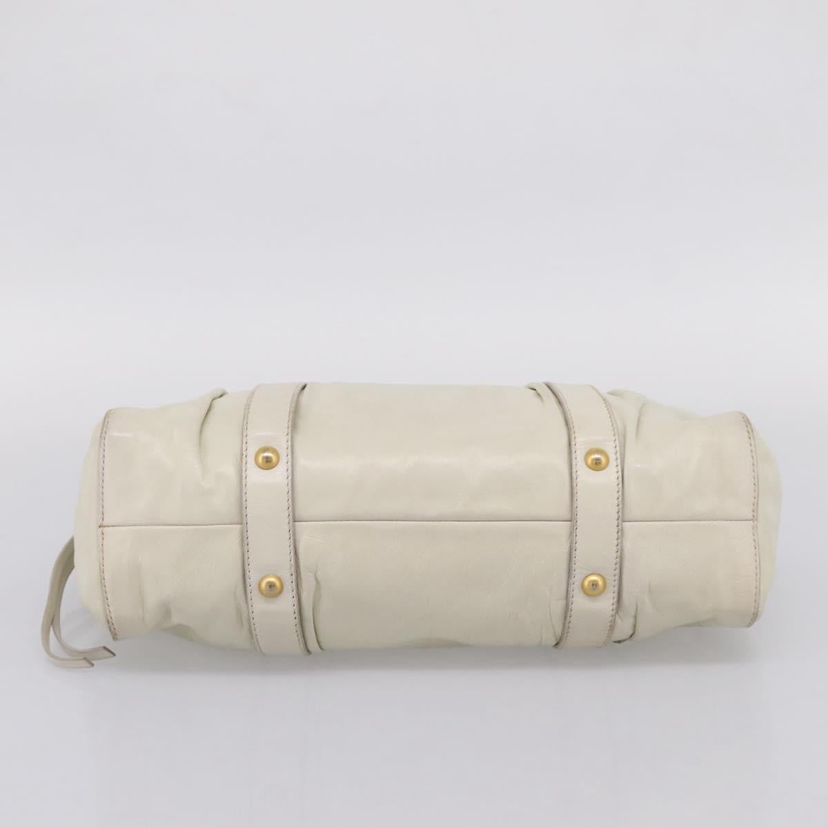 Miu Miu Hand Bag Leather White Gold Tone Auth bs37154A