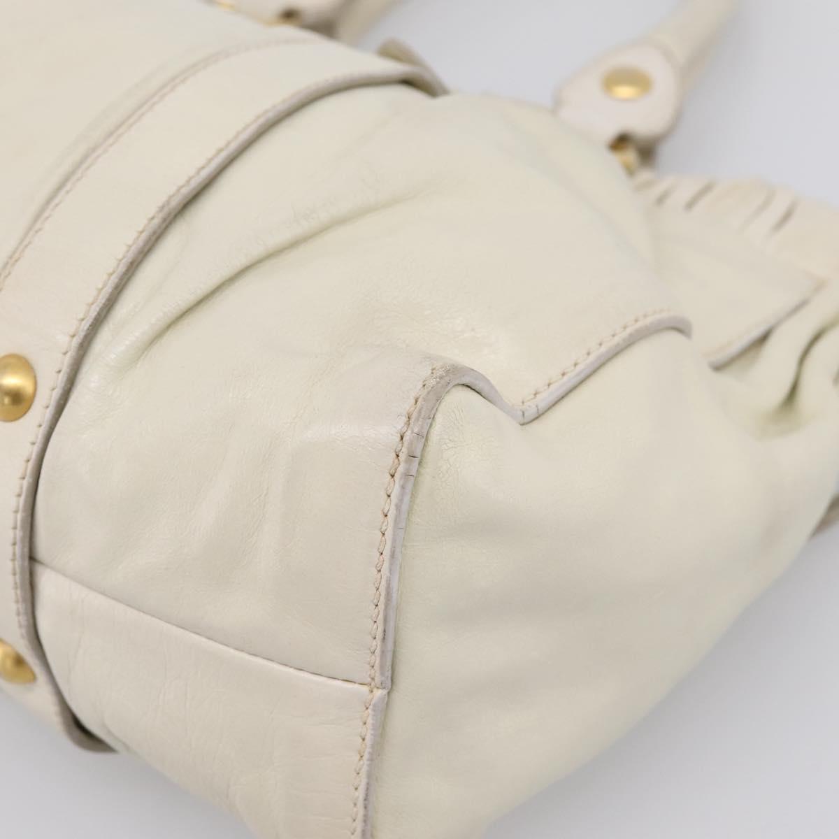 Miu Miu Hand Bag Leather White Gold Tone Auth bs37154A