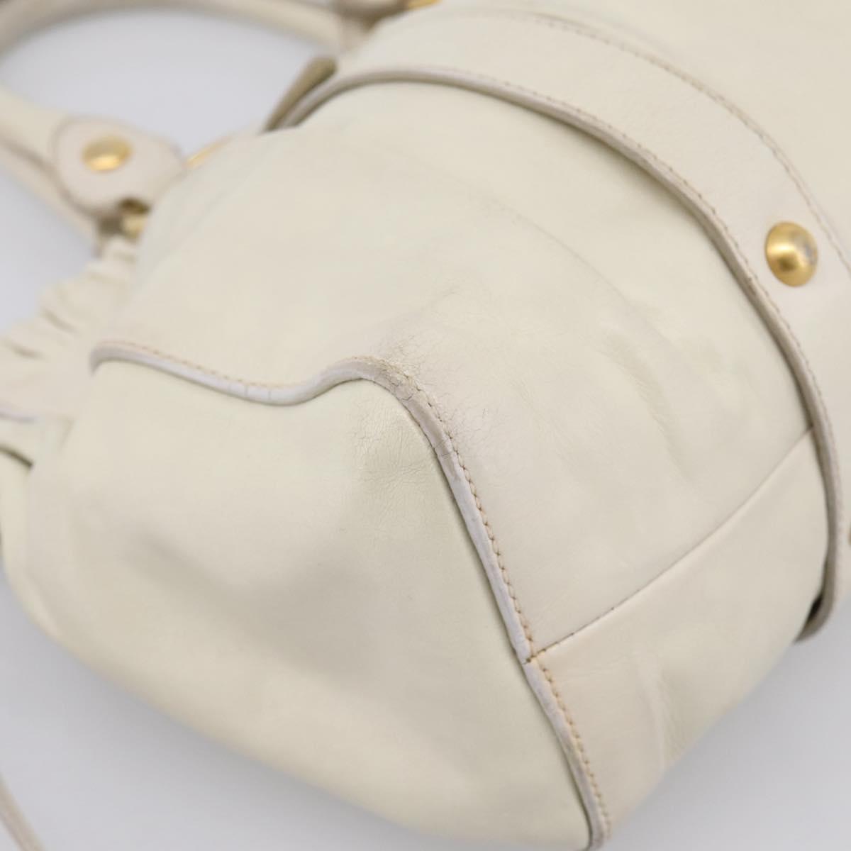 Miu Miu Hand Bag Leather White Gold Tone Auth bs37154A