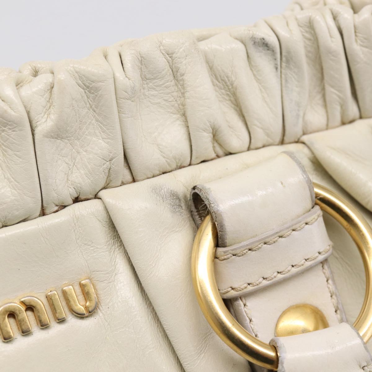 Miu Miu Hand Bag Leather White Gold Tone Auth bs37154A