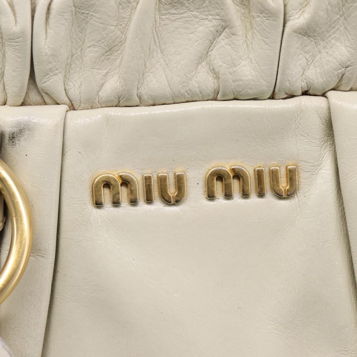 Miu Miu Hand Bag Leather White Gold Tone Auth bs37154A