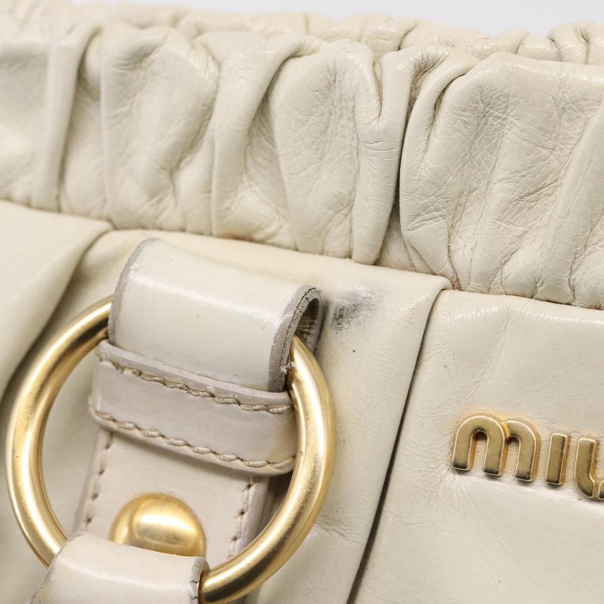 Miu Miu Hand Bag Leather White Gold Tone Auth bs37154A