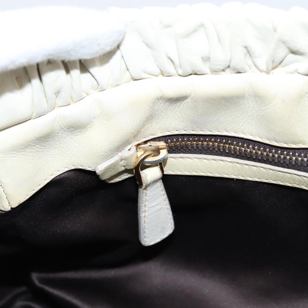 Miu Miu Hand Bag Leather White Gold Tone Auth bs37154A