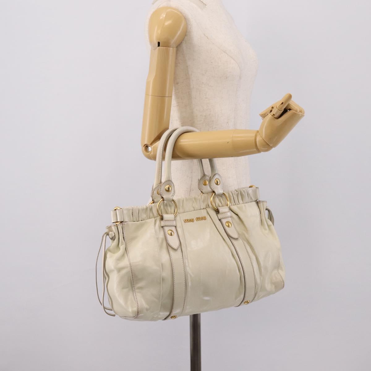 Miu Miu Hand Bag Leather White Gold Tone Auth bs37154A