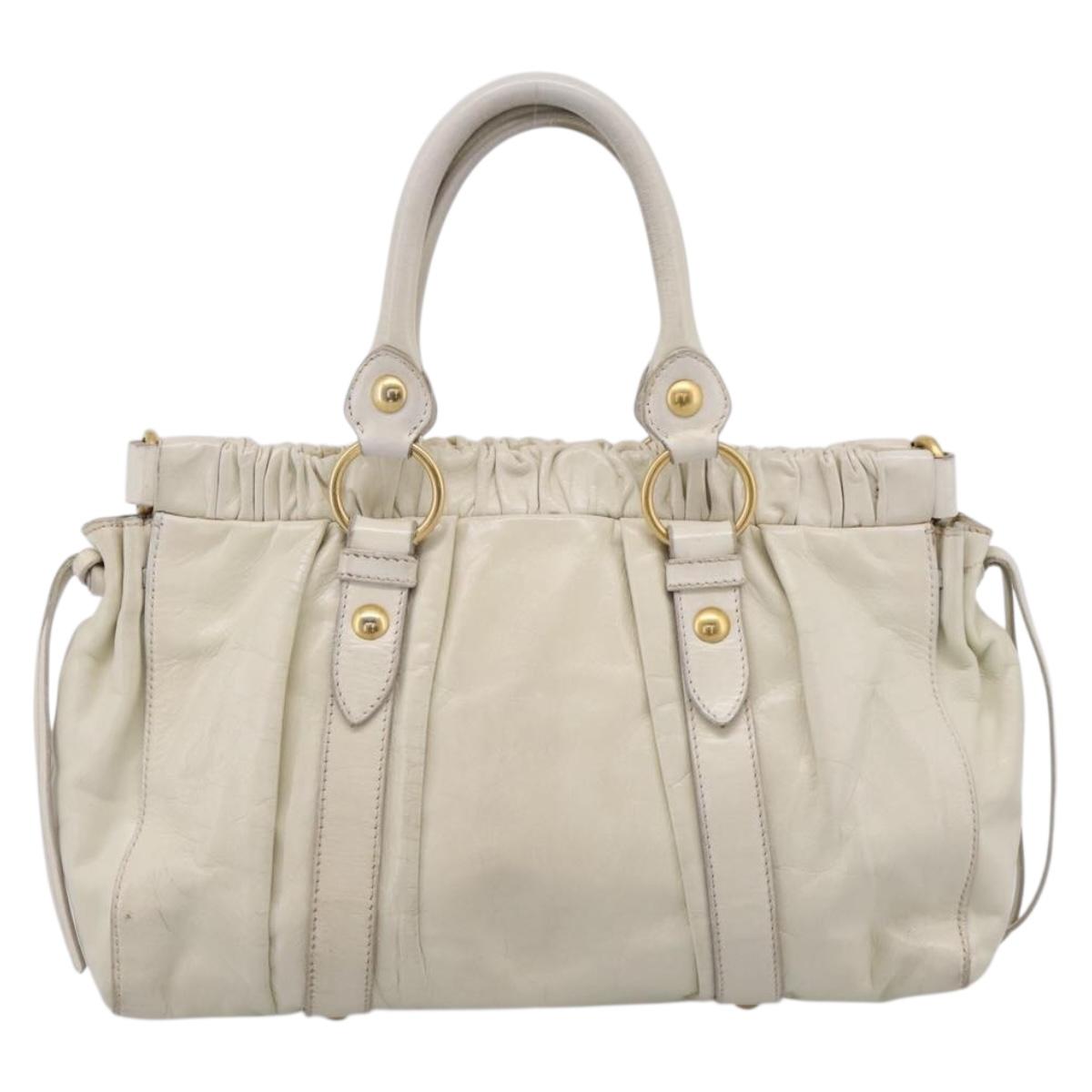 Miu Miu Hand Bag Leather White Gold Tone Auth bs37154A