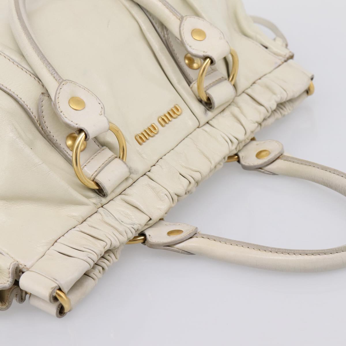 Miu Miu Hand Bag Leather White Gold Tone Auth bs37154A