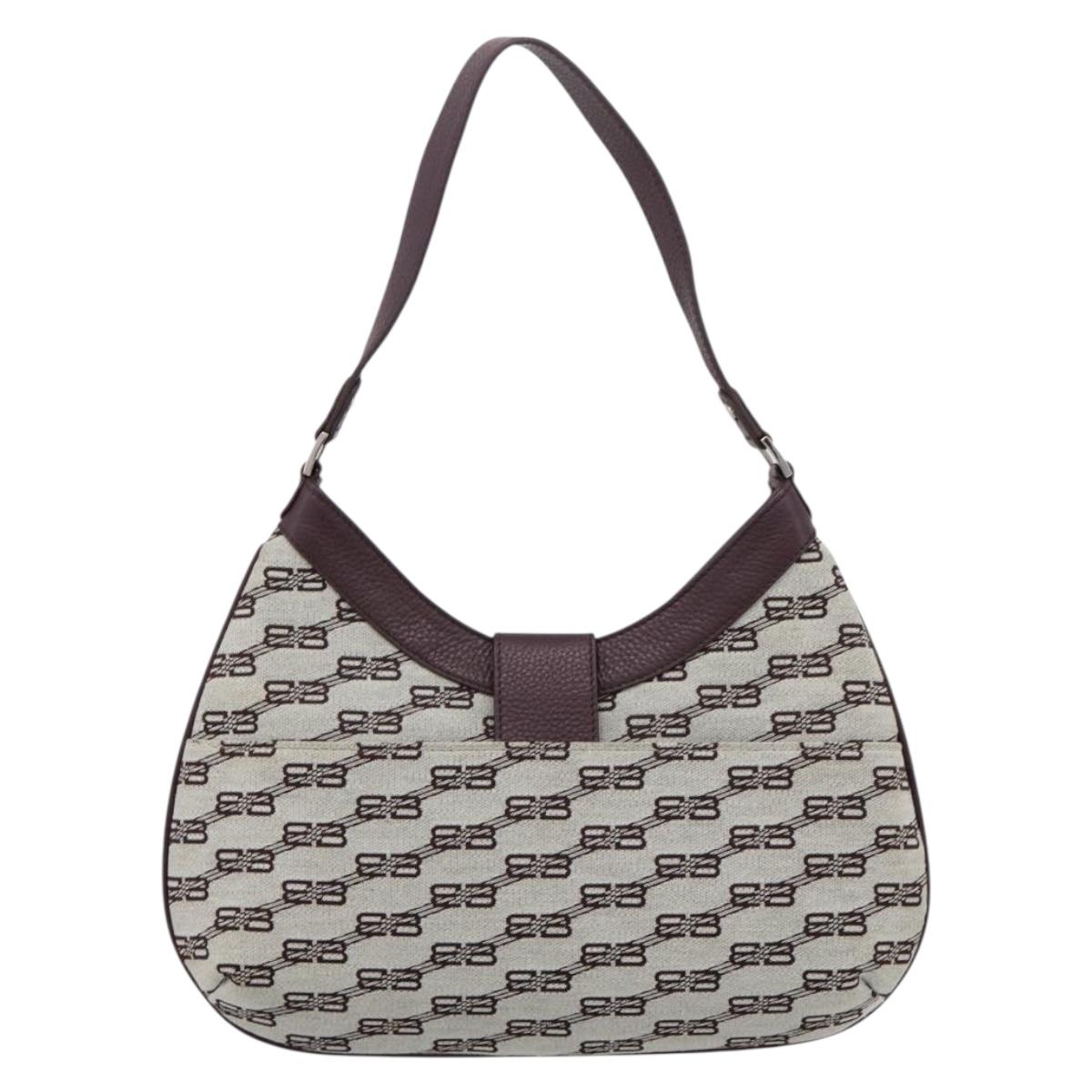 BALENCIAGA Shoulder Bag Canvas Beige Silver Auth bs37155