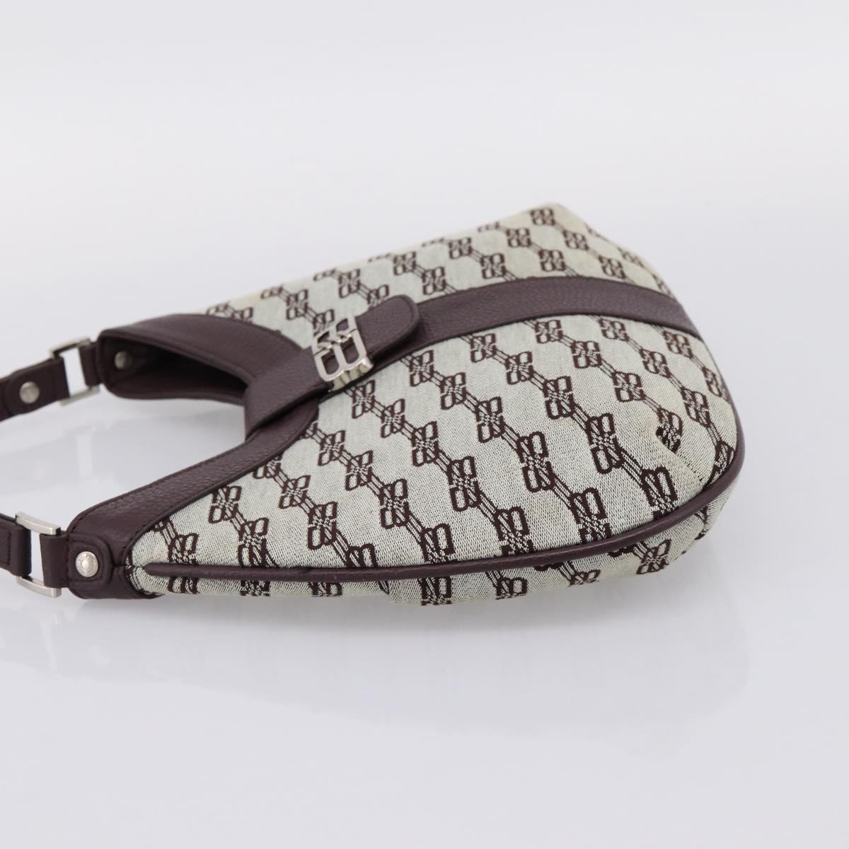 BALENCIAGA Shoulder Bag Canvas Beige Silver Auth bs37155