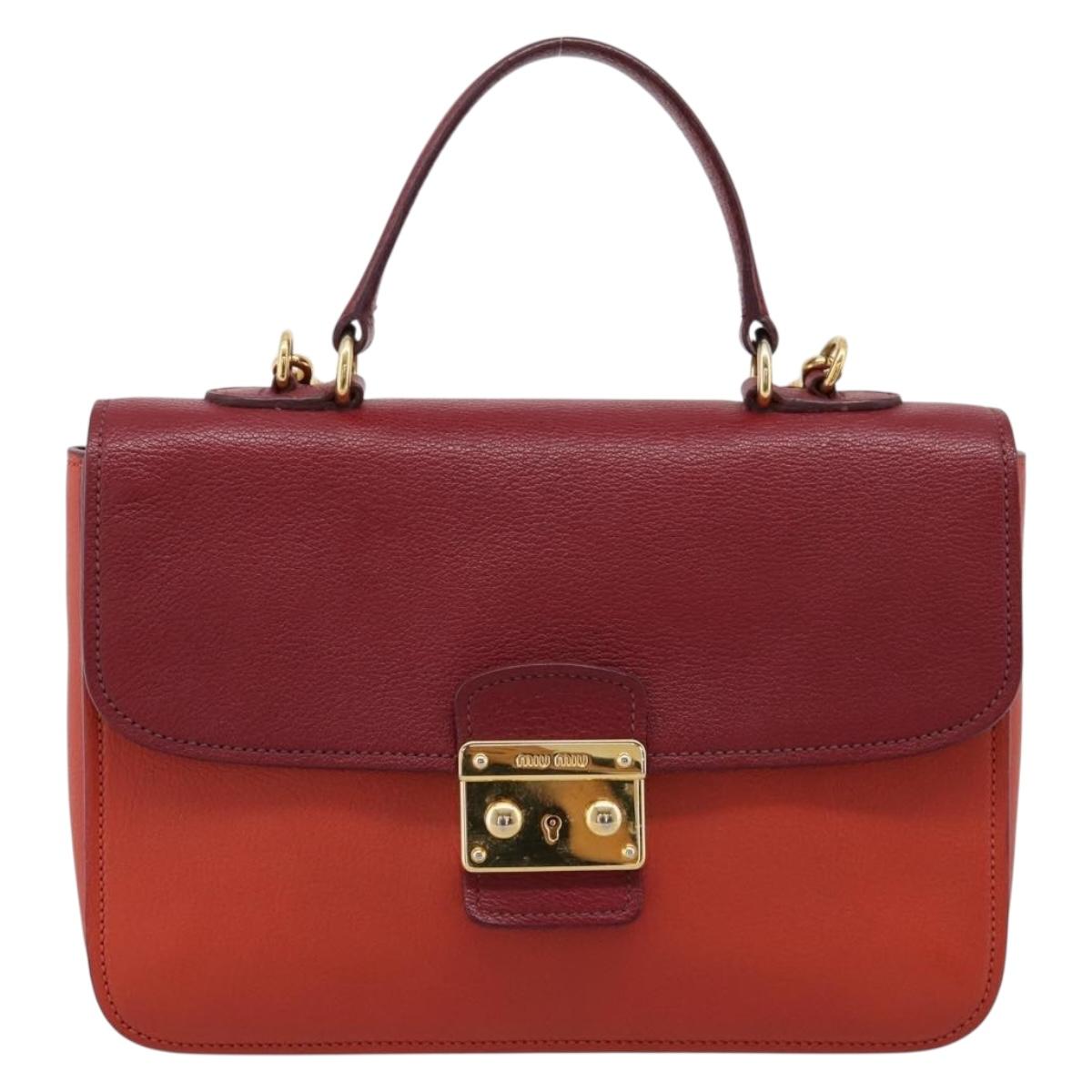 Miu Miu Hand Bag Leather 2way Red Gold Tone Auth bs37156A
