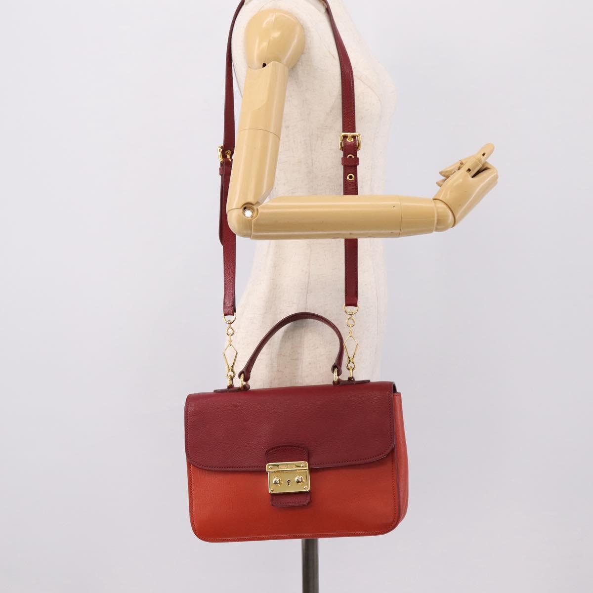 Miu Miu Hand Bag Leather 2way Red Gold Tone Auth bs37156A