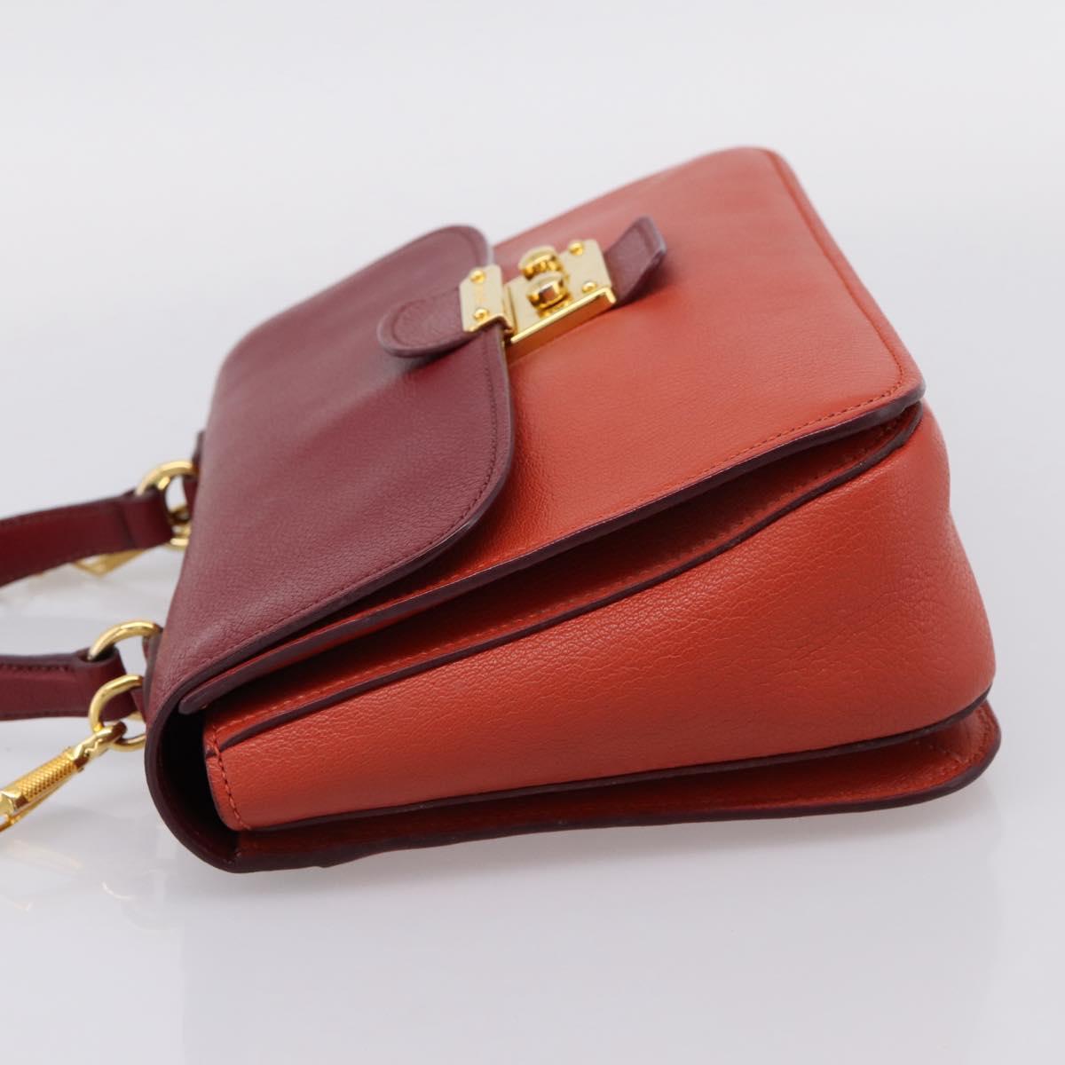 Miu Miu Hand Bag Leather 2way Red Gold Tone Auth bs37156A