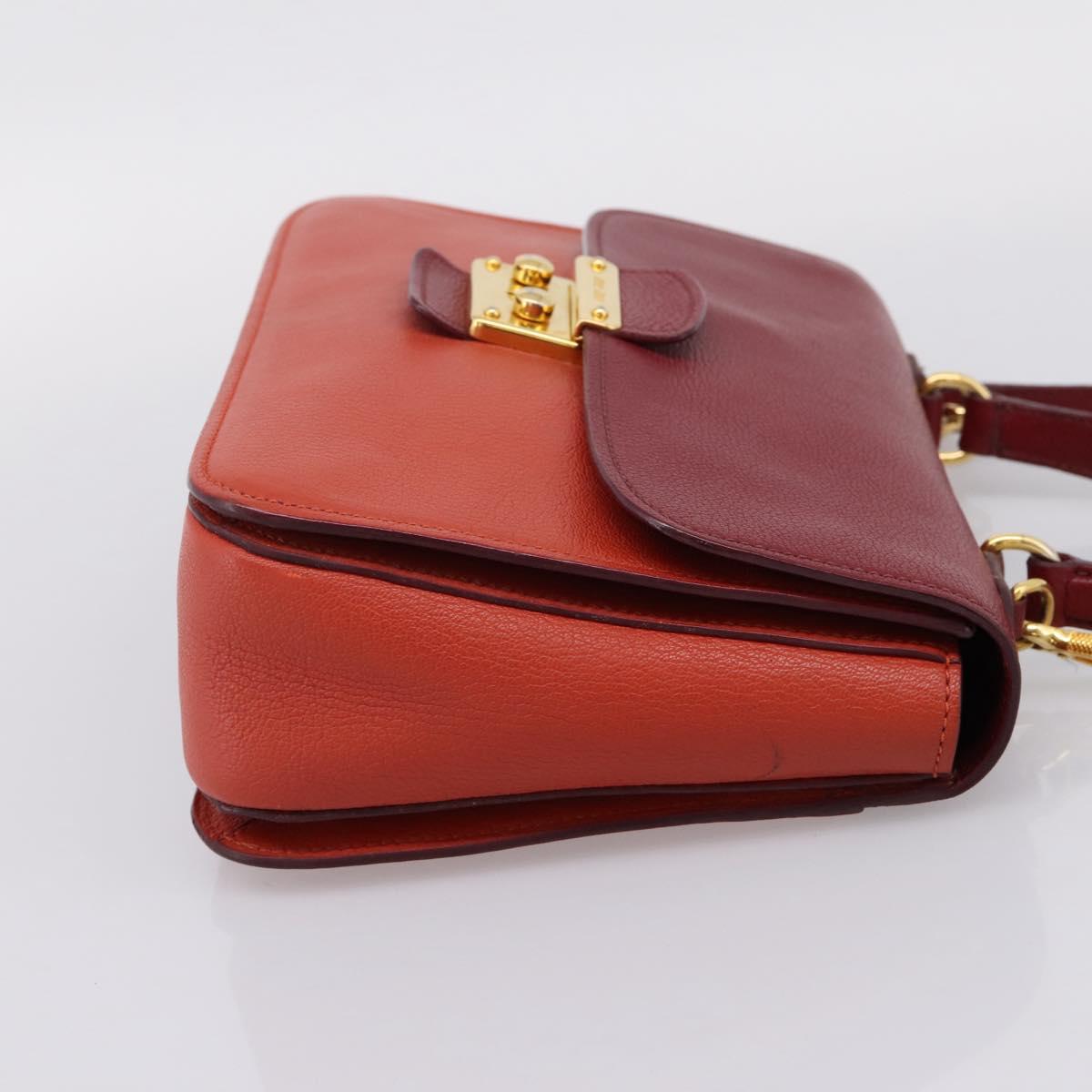 Miu Miu Hand Bag Leather 2way Red Gold Tone Auth bs37156A