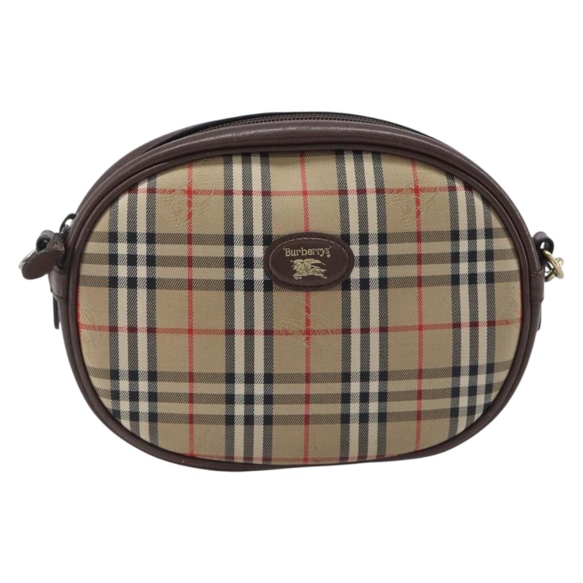 Burberrys Nova Check Shoulder Bag Canvas Beige Gold Tone Auth bs37157