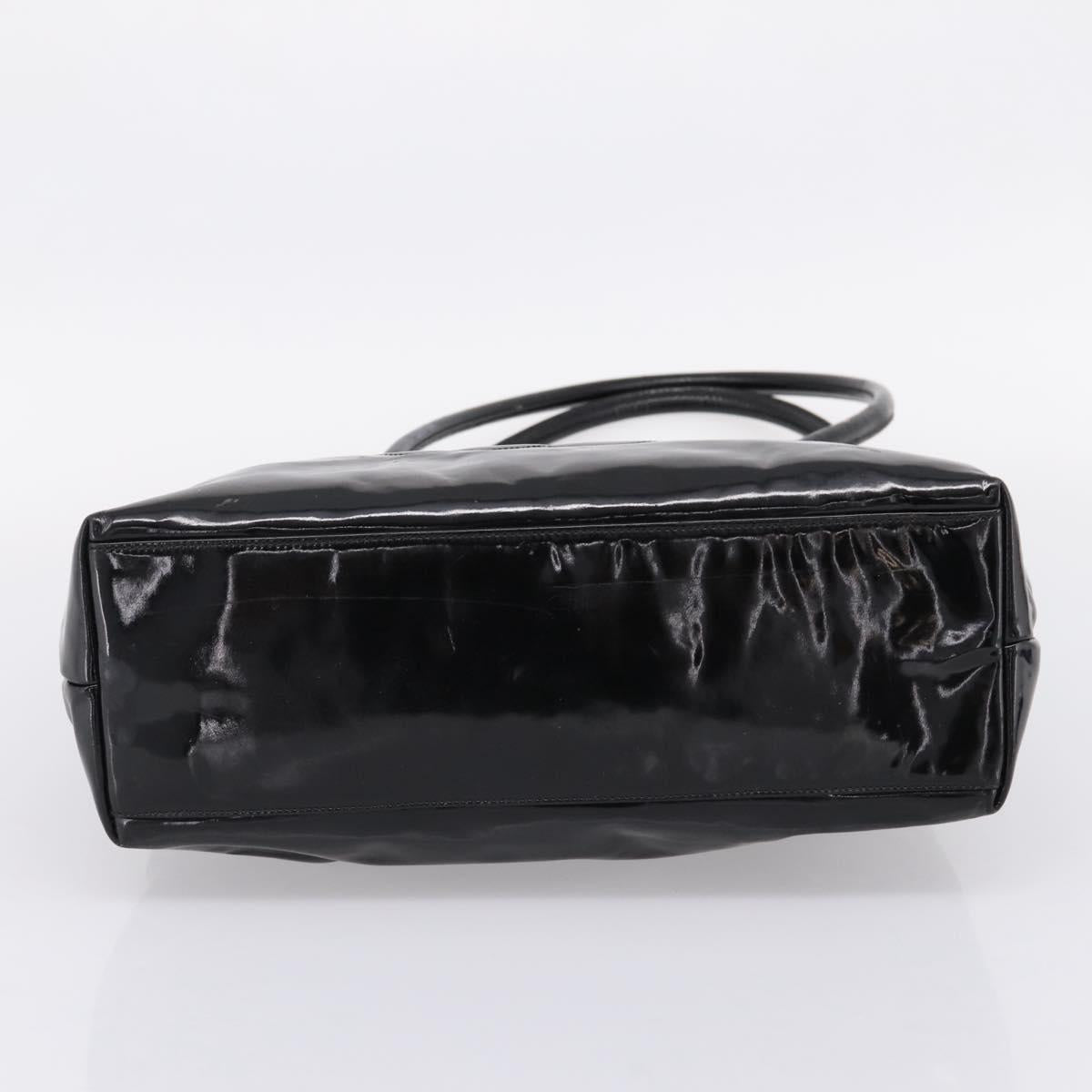 CHANEL COCO Mark Tote Bag Patent Black Gold Tone CC Auth bs37158