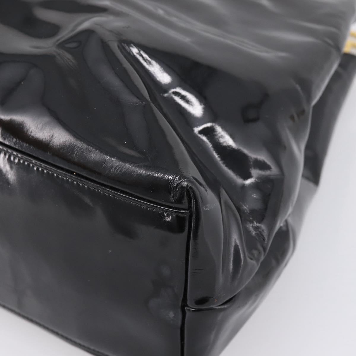 CHANEL COCO Mark Tote Bag Patent Black Gold Tone CC Auth bs37158