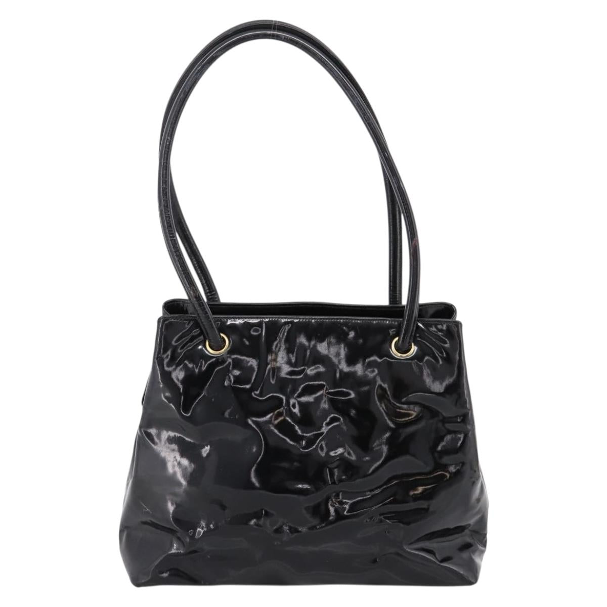 CHANEL COCO Mark Tote Bag Patent Black Gold Tone CC Auth bs37158