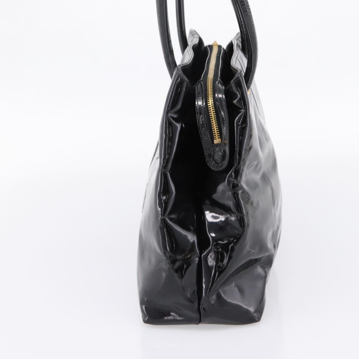 CHANEL COCO Mark Tote Bag Patent Black Gold Tone CC Auth bs37158