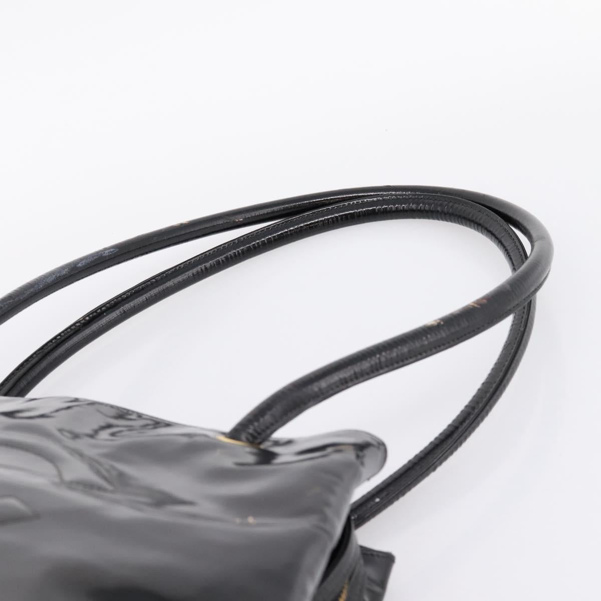 CHANEL COCO Mark Tote Bag Patent Black Gold Tone CC Auth bs37158