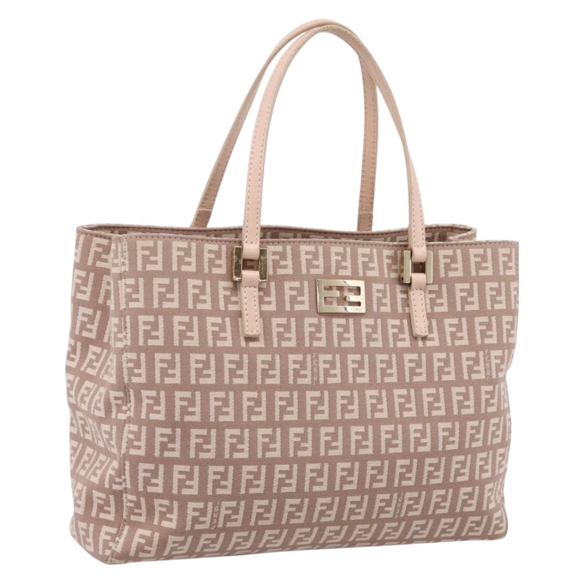 FENDI Zucchino Canvas Hand Bag Beige Gold Tone 8BH132 Auth bs37159A