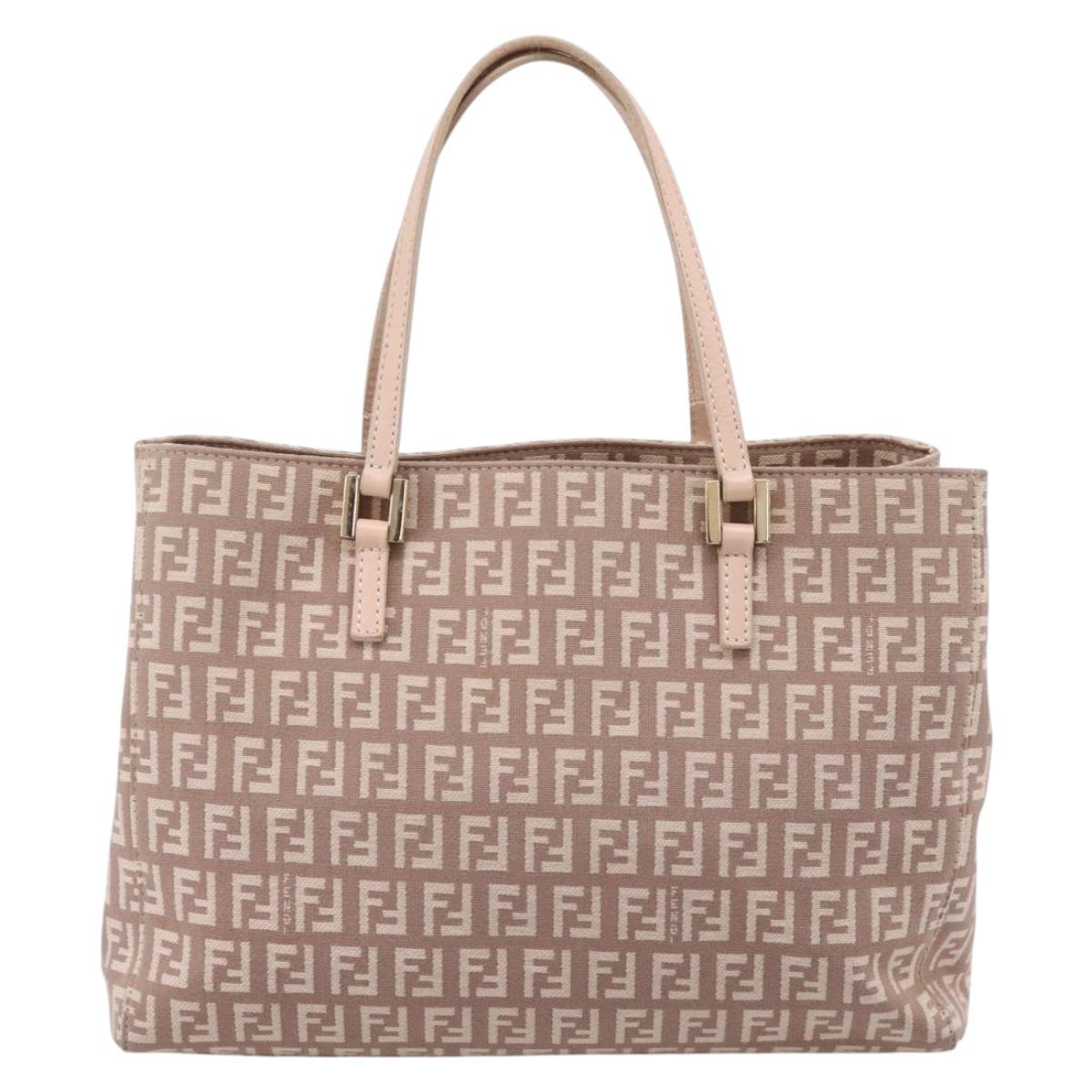 FENDI Zucchino Canvas Hand Bag Beige Gold Tone 8BH132 Auth bs37159A