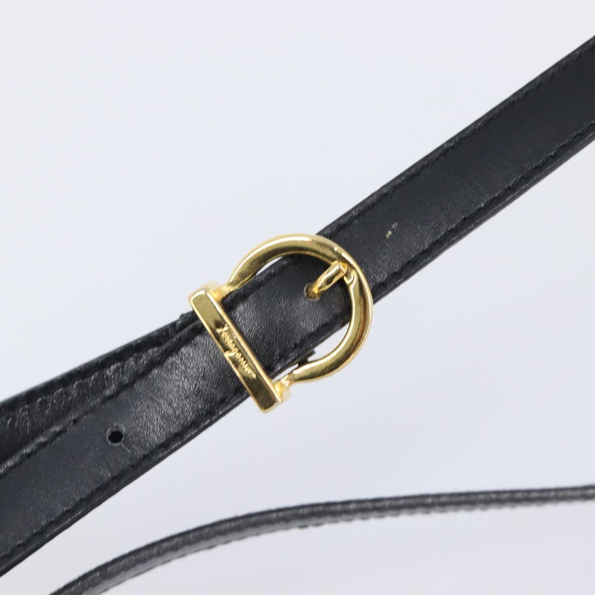 Salvatore Ferragamo Vala Shoulder Bag Leather Black Gold Tone Auth bs37160
