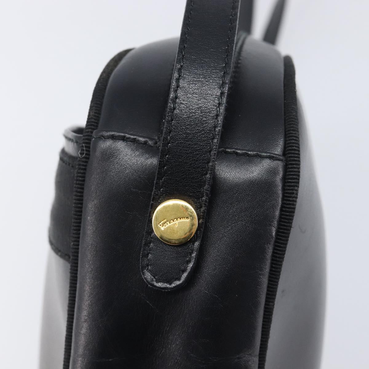 Salvatore Ferragamo Vala Shoulder Bag Leather Black Gold Tone Auth bs37160