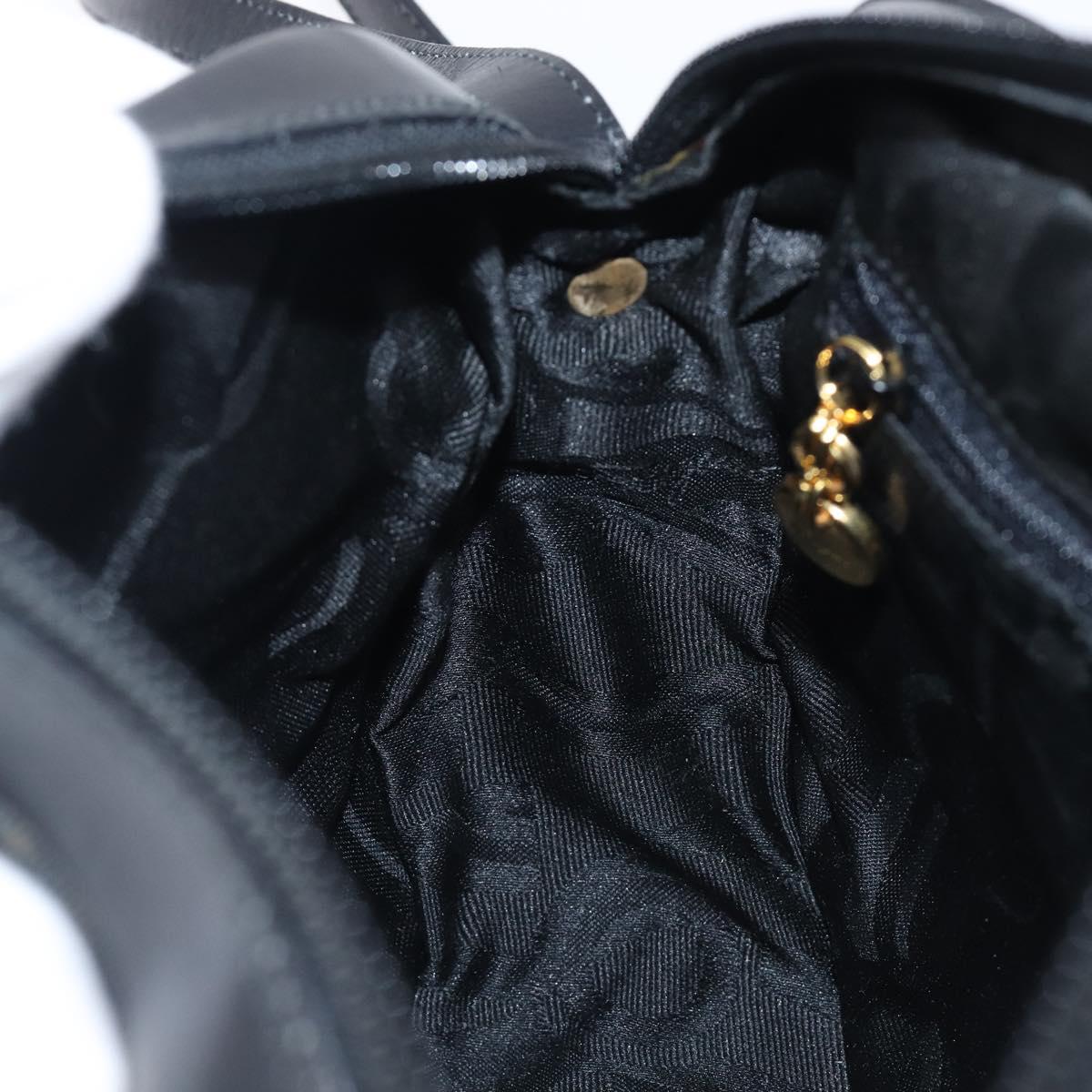 Salvatore Ferragamo Vala Shoulder Bag Leather Black Gold Tone Auth bs37160
