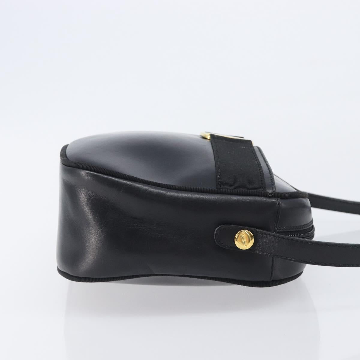 Salvatore Ferragamo Vala Shoulder Bag Leather Black Gold Tone Auth bs37160