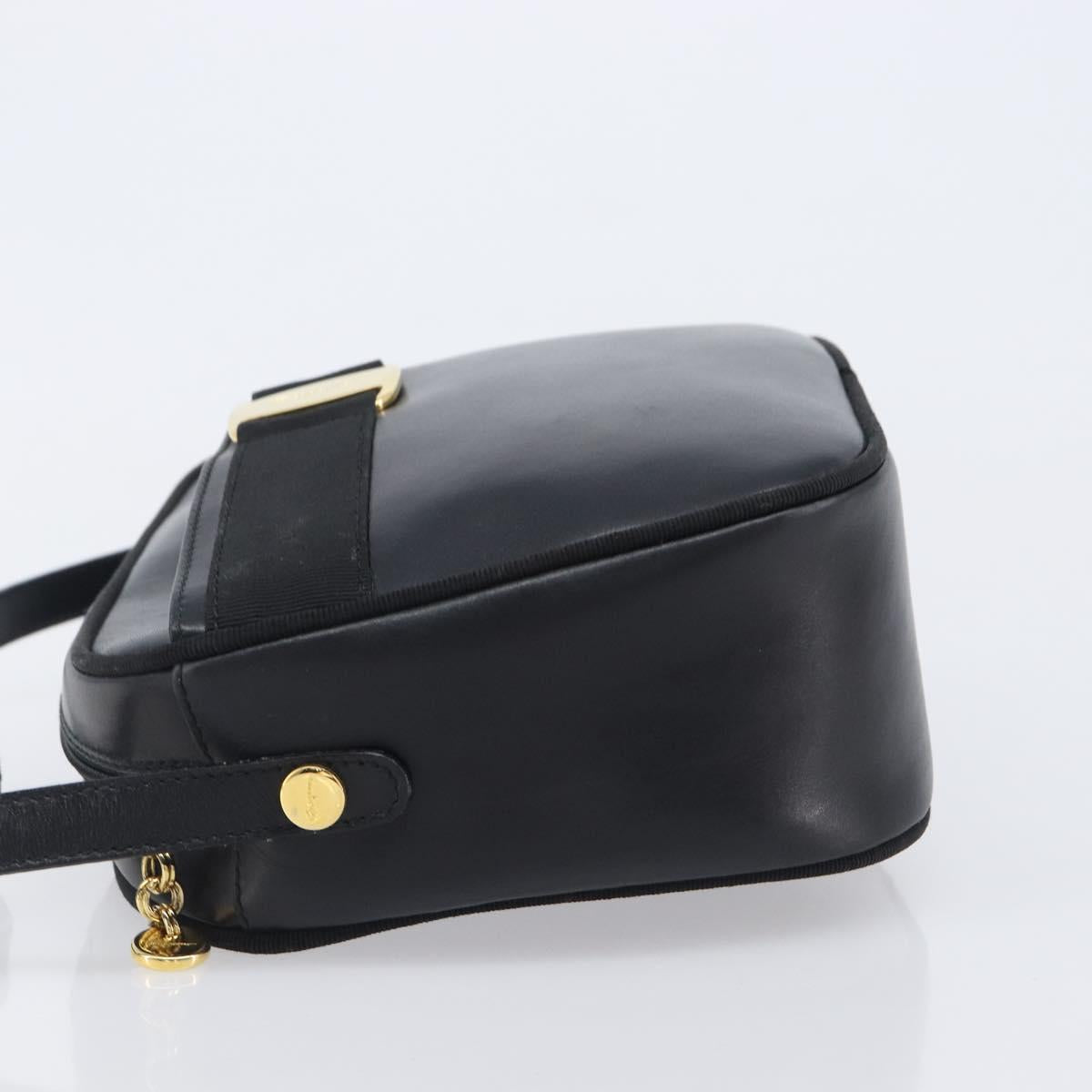 Salvatore Ferragamo Vala Shoulder Bag Leather Black Gold Tone Auth bs37160