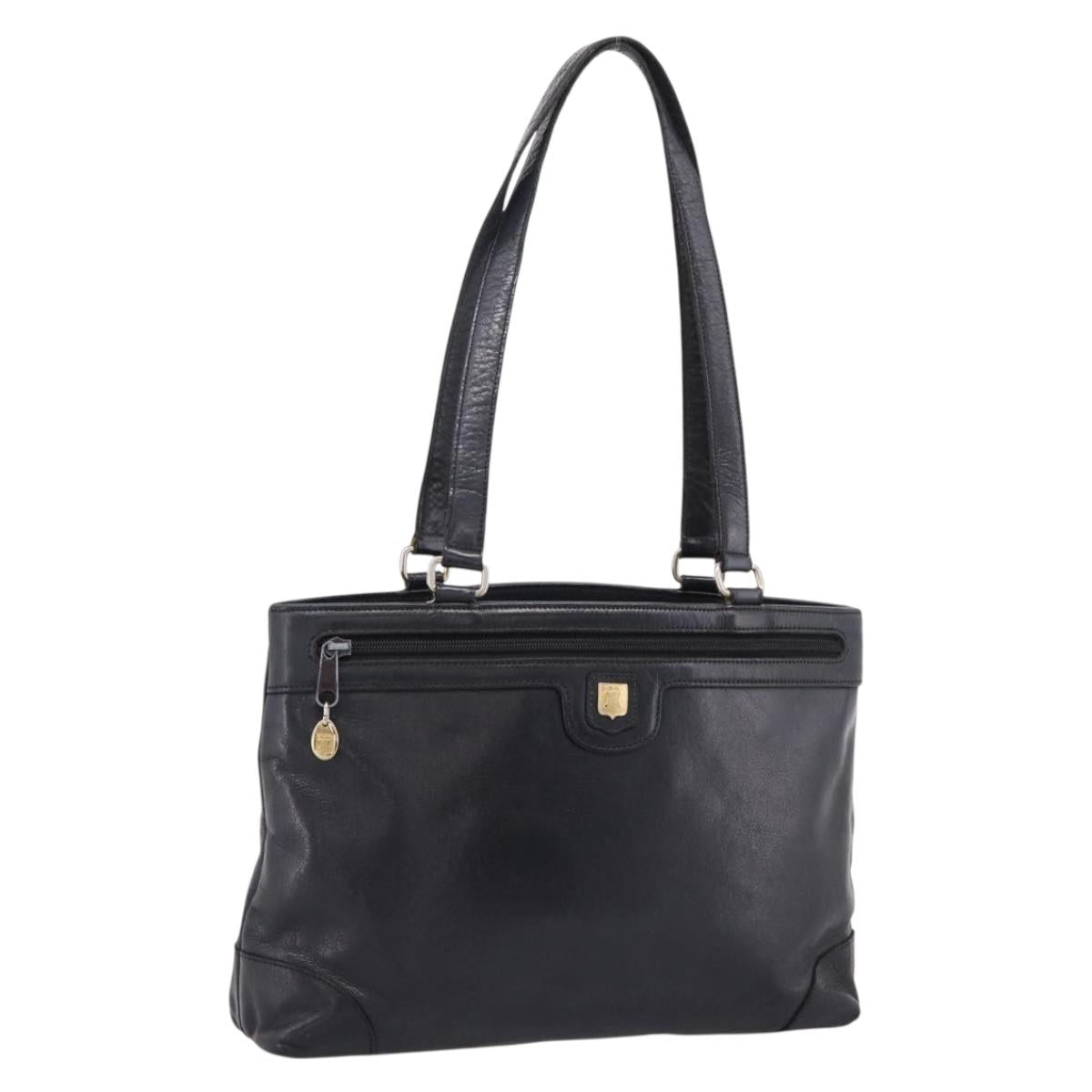 CELINE Tote Bag Leather Black Gold Tone Auth bs37162