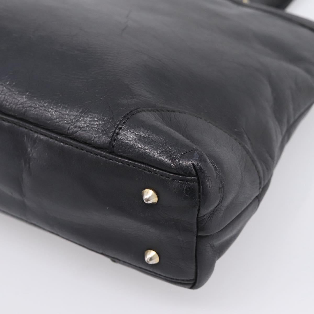 CELINE Tote Bag Leather Black Gold Tone Auth bs37162