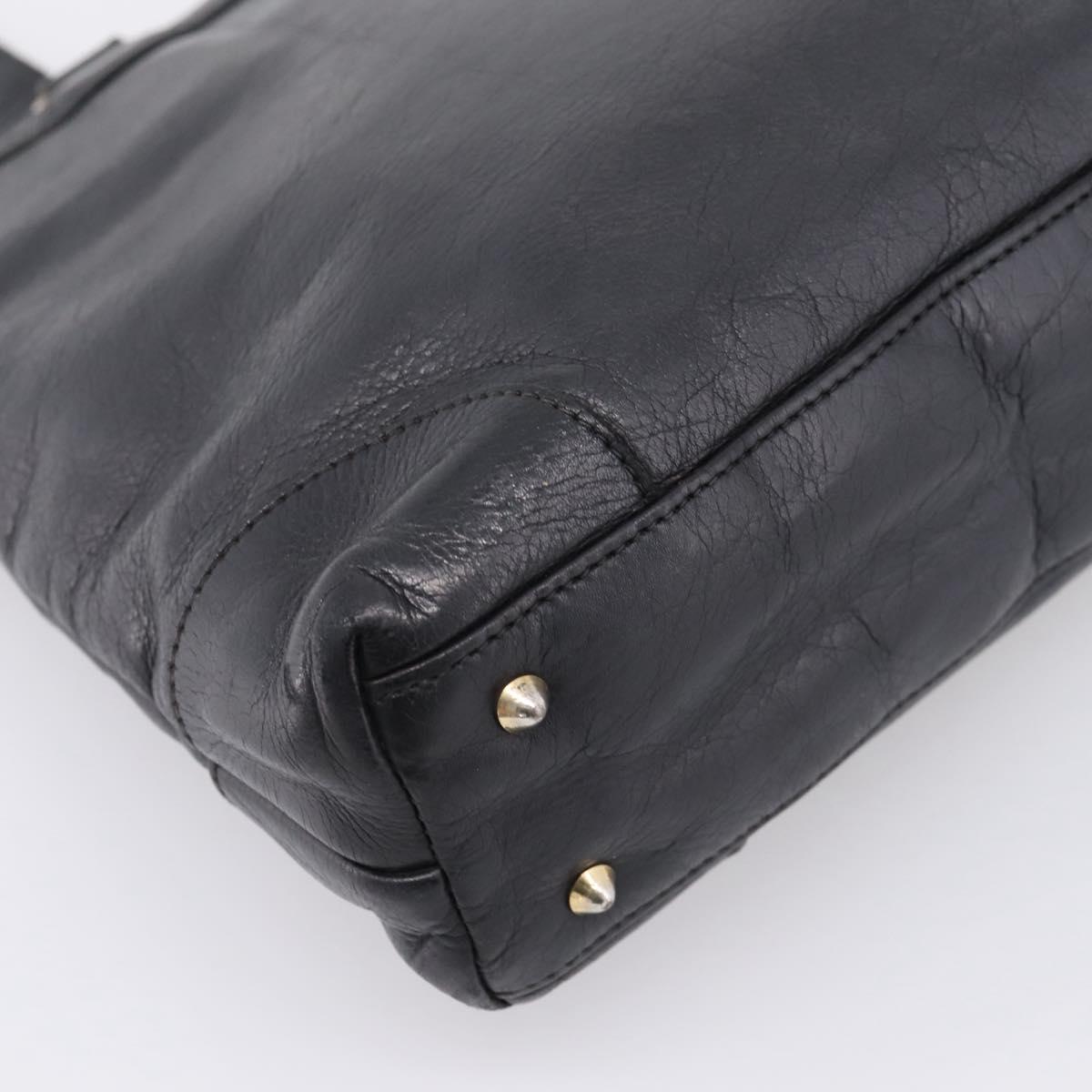 CELINE Tote Bag Leather Black Gold Tone Auth bs37162