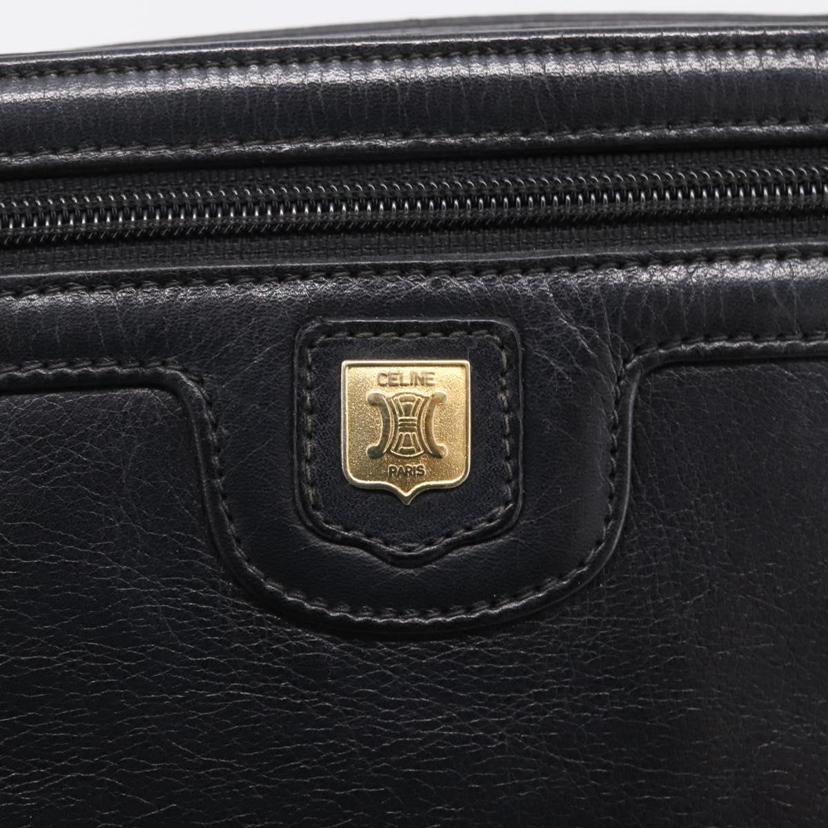 CELINE Tote Bag Leather Black Gold Tone Auth bs37162