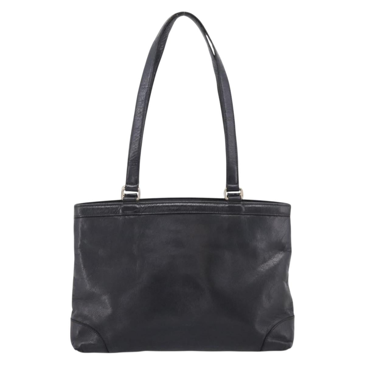 CELINE Tote Bag Leather Black Gold Tone Auth bs37162