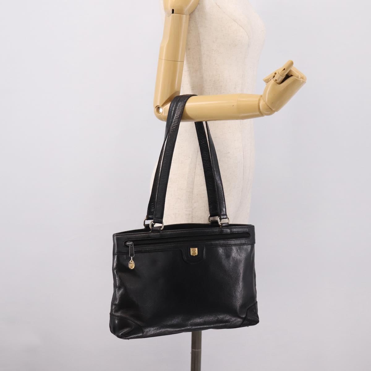 CELINE Tote Bag Leather Black Gold Tone Auth bs37162