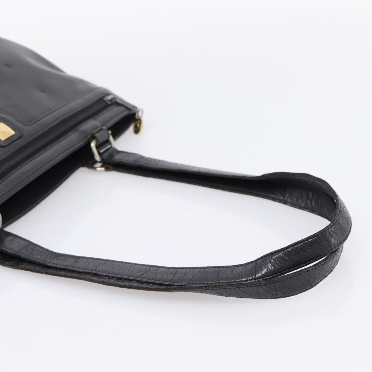 CELINE Tote Bag Leather Black Gold Tone Auth bs37162
