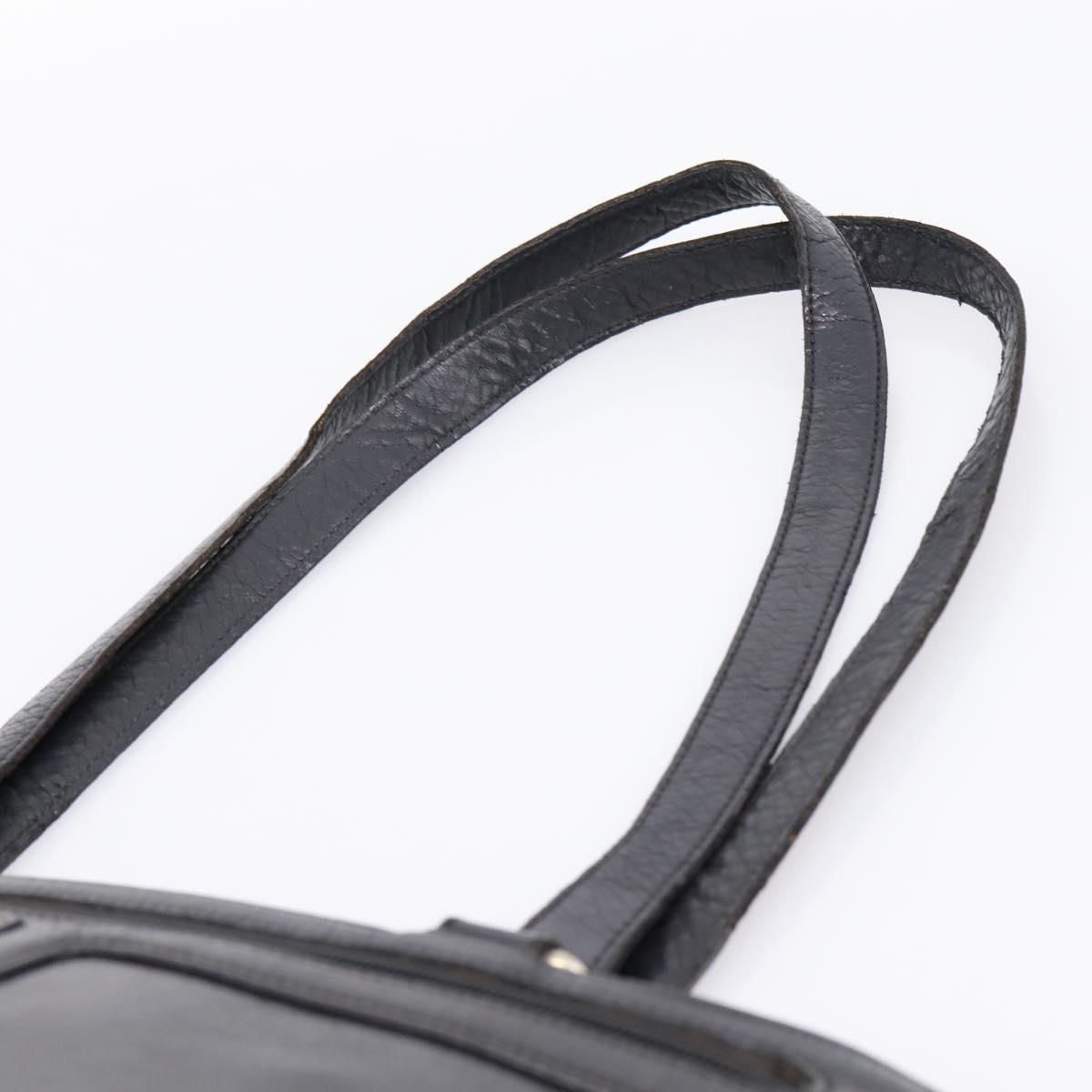CELINE Tote Bag Leather Black Gold Tone Auth bs37162